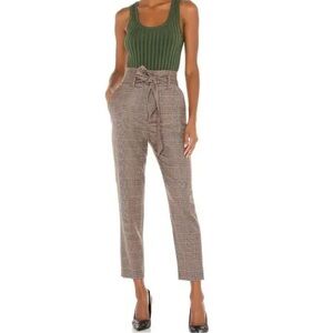 NWT Veronica Beard Clerence Pant Tweed Waist Tie Paperbag Plaid Brown Trouser